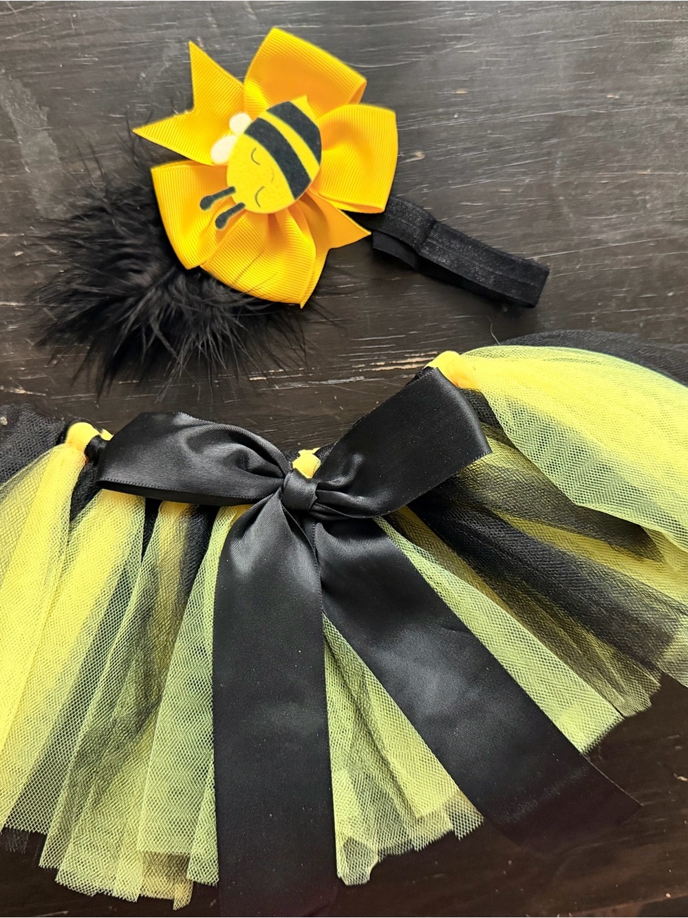 Newborn to 5 months Yellow & Black Bee Tutu Skirt with Headband
